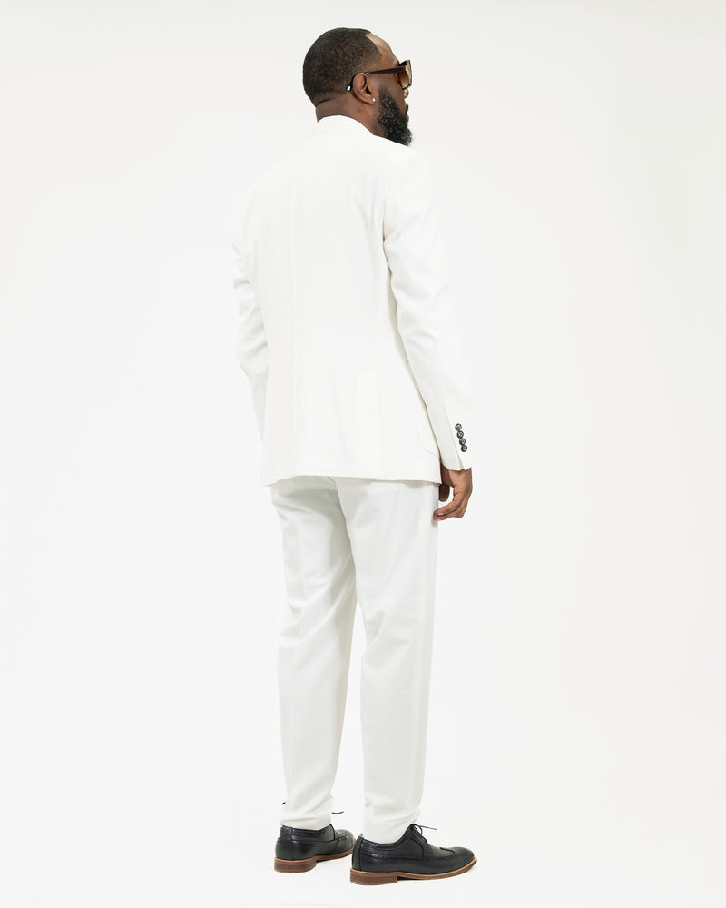 White Solid Seersucker Tailored-Fit Suit