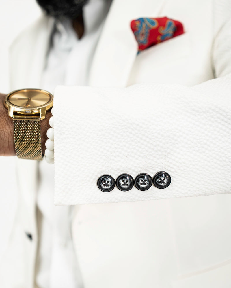 White Solid Seersucker Tailored-Fit Suit