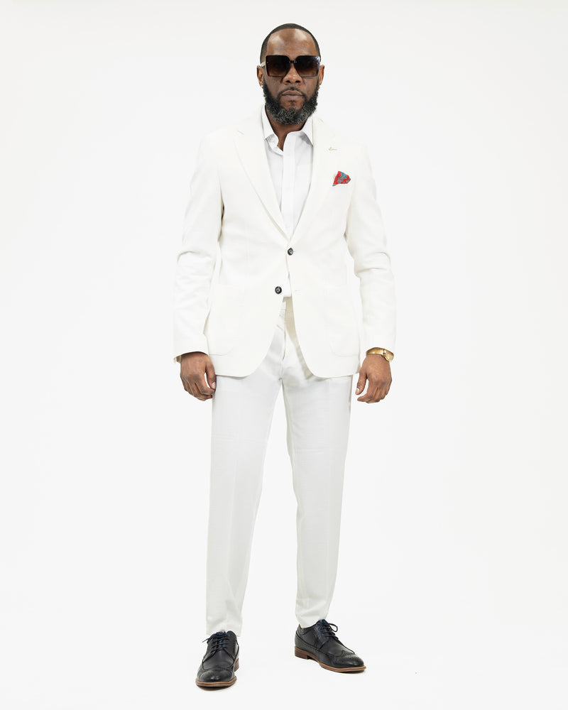 White Solid Seersucker Tailored-Fit Suit