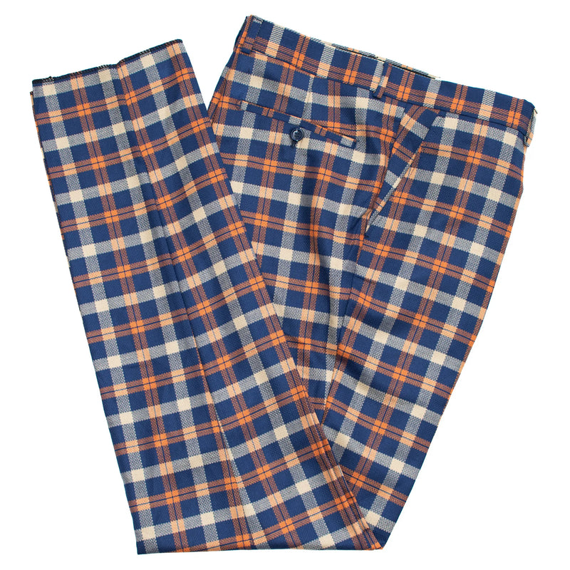Navy and Orange Plaid Tailored-Fit Pants