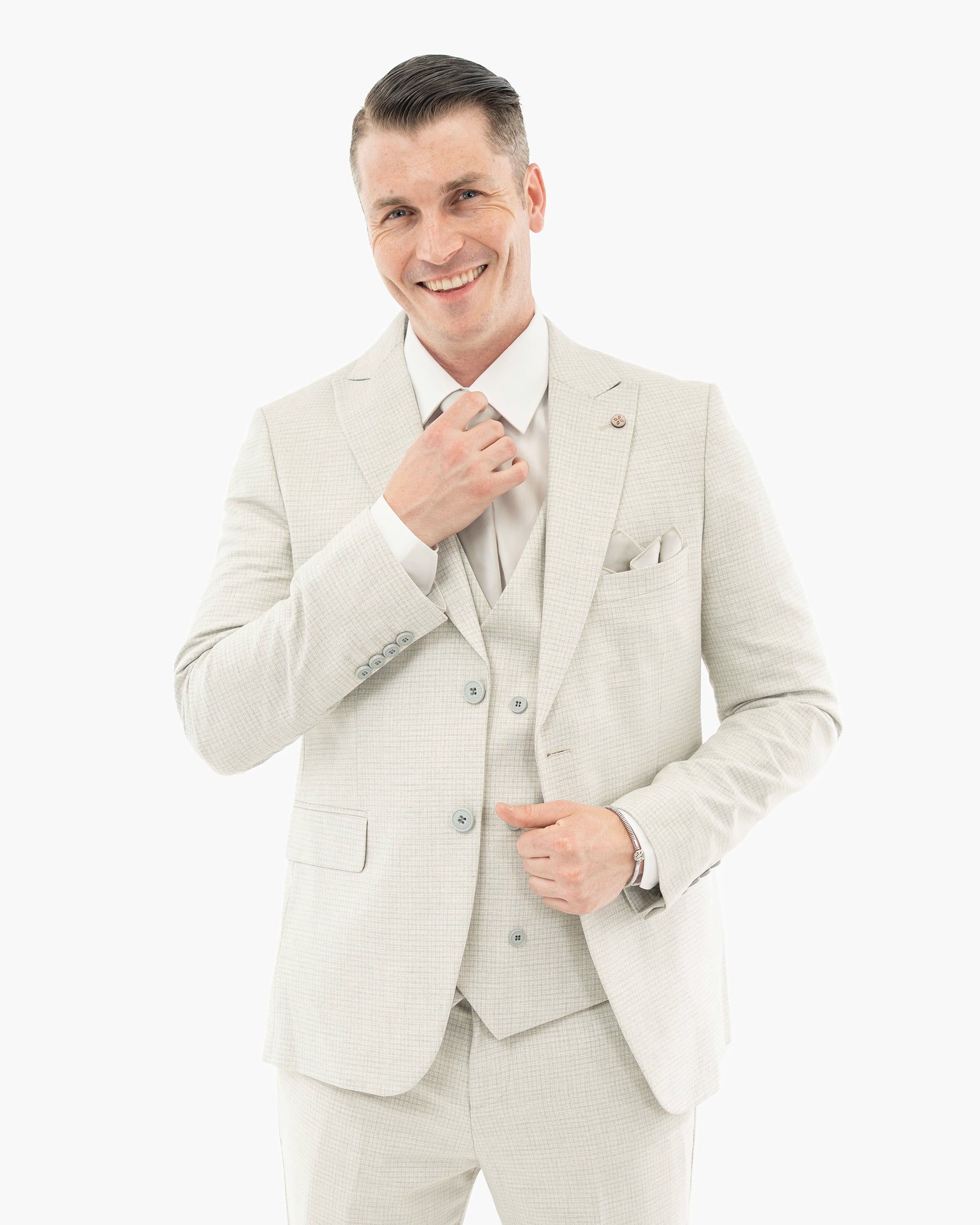 Ash Gray Pin Checked 3-Piece Tailored-Fit Suit