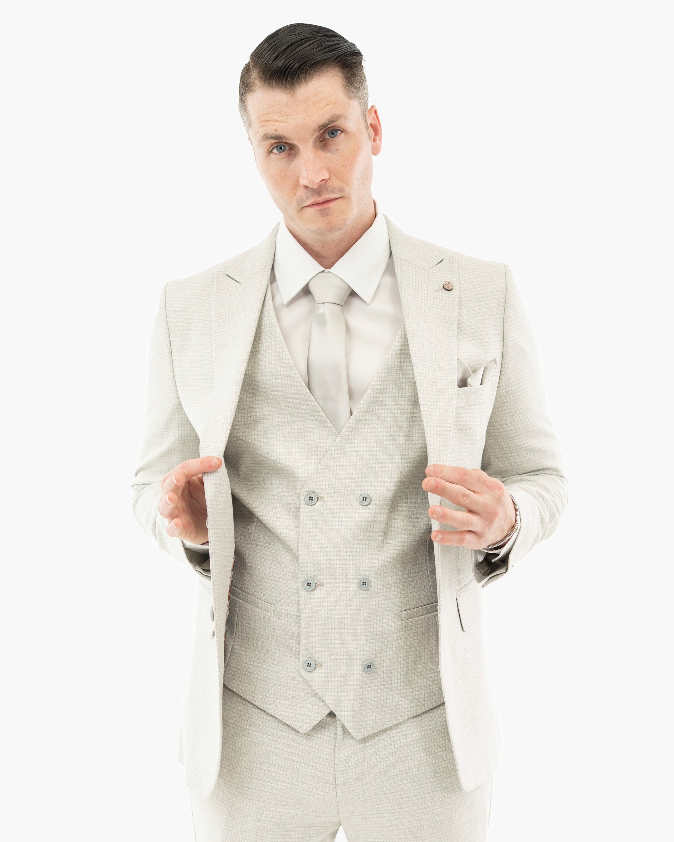 Ash Gray Pin Checked 3-Piece Tailored-Fit Suit