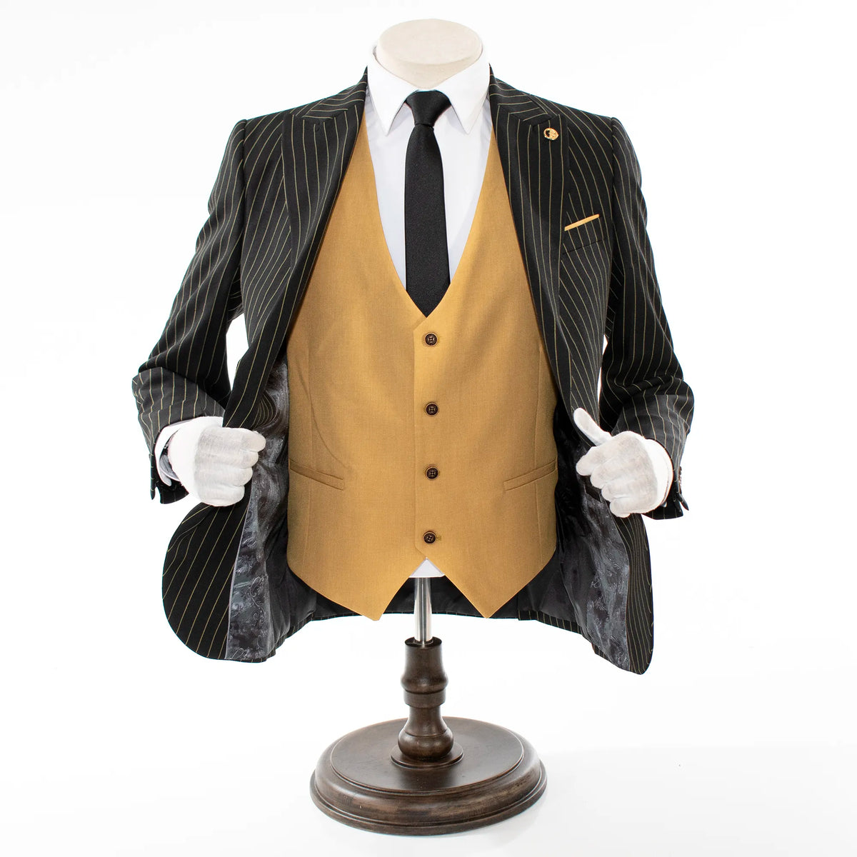 Black with Gold Pinstripe 3-Piece Slim-Fit Suit 54R/48W / Black/Gold