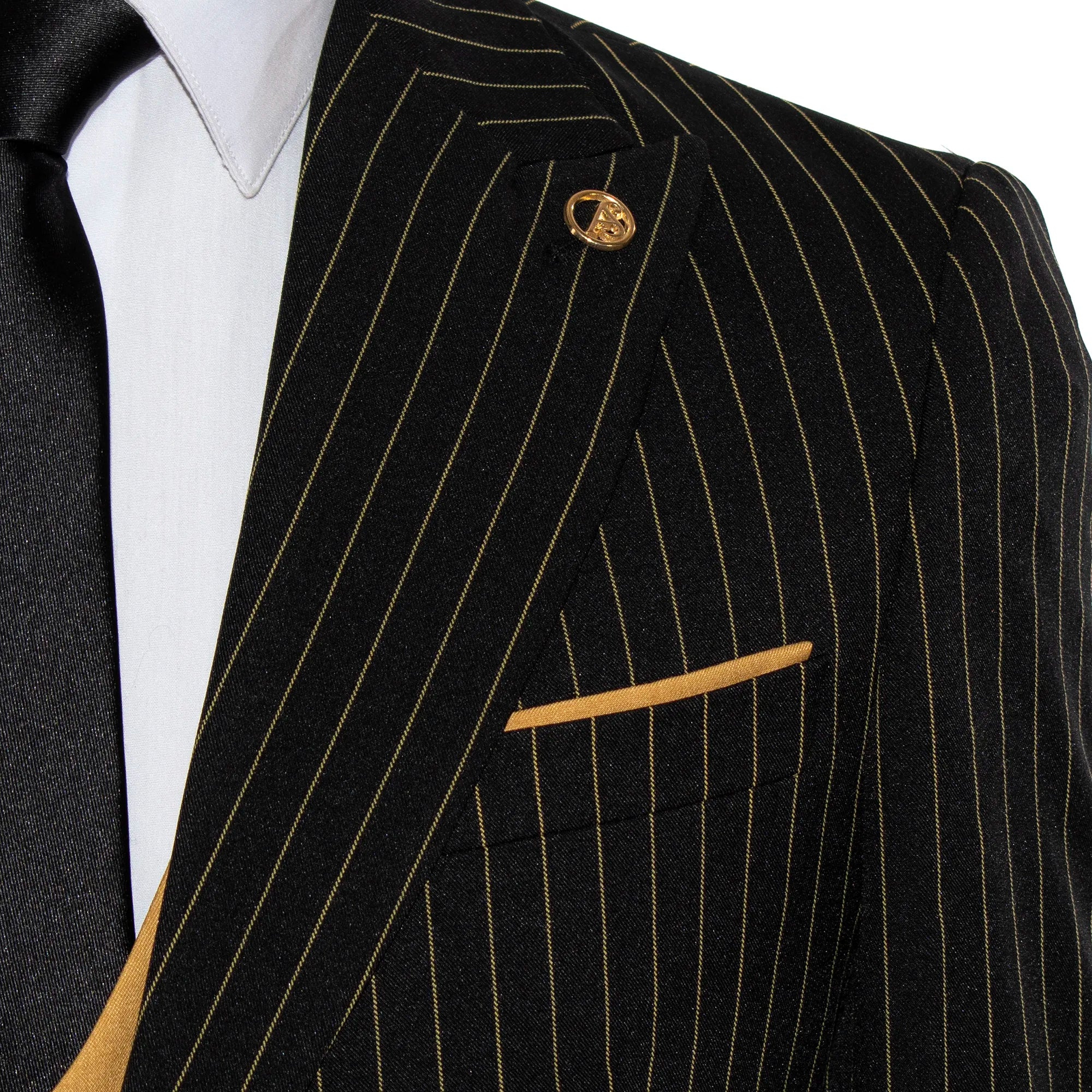 Black with Gold Pinstripe 3-Piece Slim-Fit Suit 54R/48W / Black/Gold Black with Gold Pinstripe 3-Piece Slim-Fit Suit 54R/48W / Black/Gold