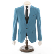 Men's Black And Blue Pinstripe 3-Piece Slim-Fit Suit