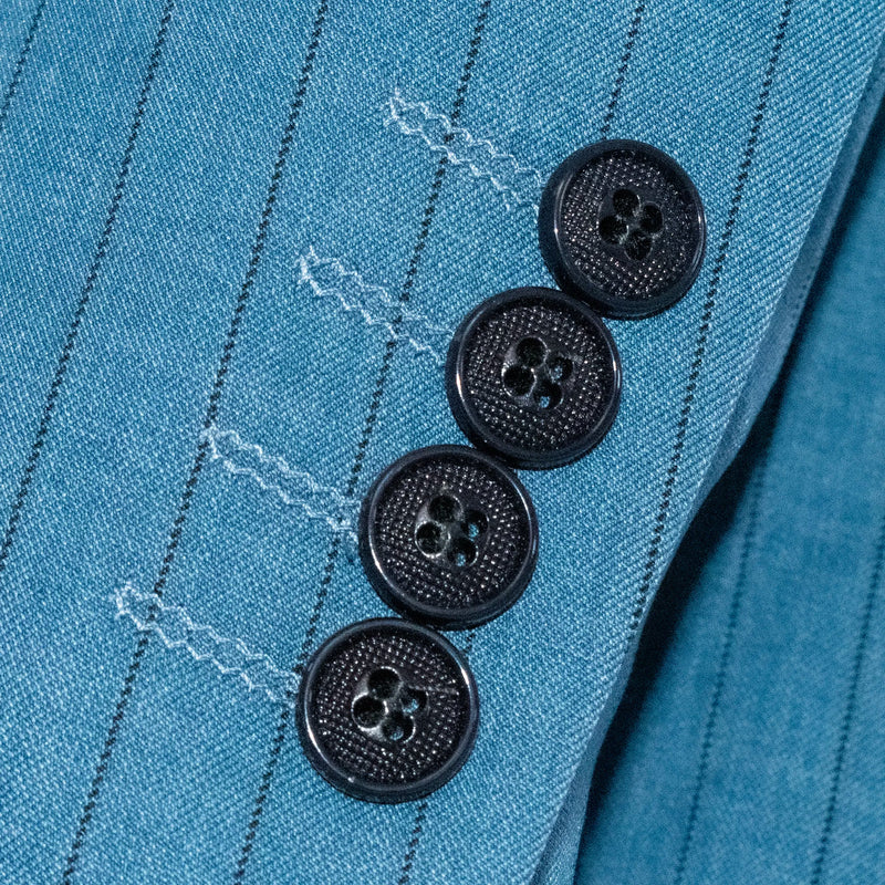 Men's Black And Blue Pinstripe 3-Piece Slim-Fit Suit