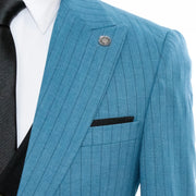 Men's Black And Blue Pinstripe 3-Piece Slim-Fit Suit
