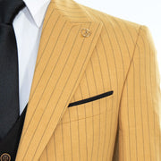 Men's Gold with Black Pinstripe 3-Piece Slim-Fit Suit