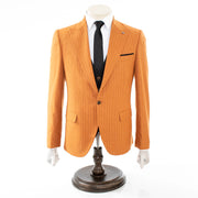  Men's Rust with Black Pinstripe 3-Piece Slim-Fit Suit