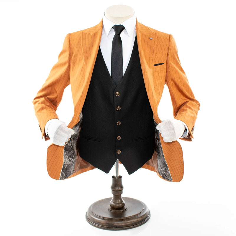  Men's Rust with Black Pinstripe 3-Piece Slim-Fit Suit
