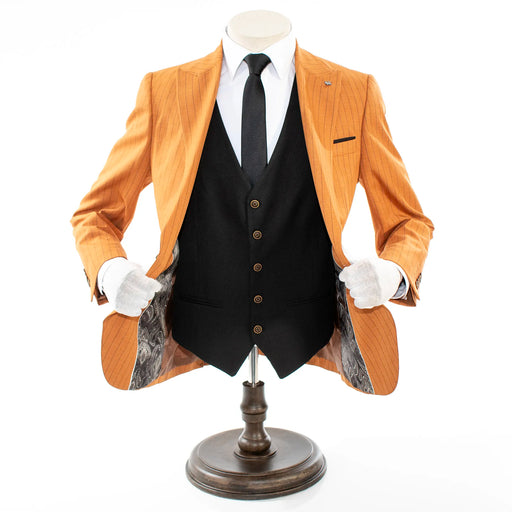  Men's Rust with Black Pinstripe 3-Piece Slim-Fit Suit