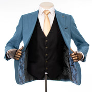 Men's Steel Blue with Black Pinstripe 3-Piece Slim-Fit Suit