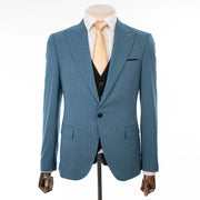 Men's Steel Blue with Black Pinstripe 3-Piece Slim-Fit Suit