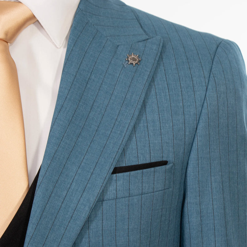 Men's Steel Blue with Black Pinstripe 3-Piece Slim-Fit Suit