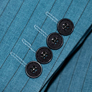 Men's Steel Blue with Black Pinstripe 3-Piece Slim-Fit Suit