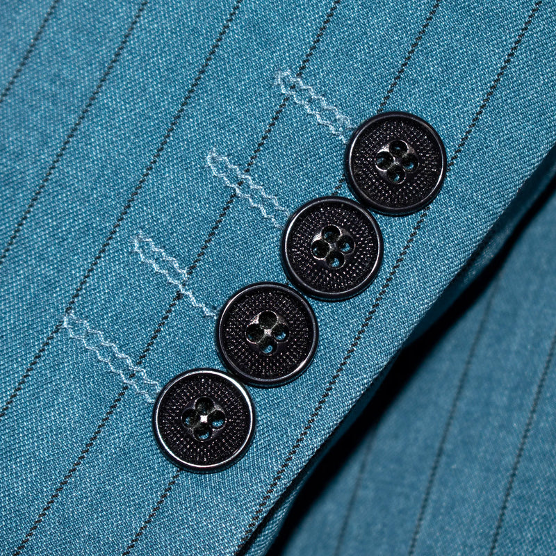 Men's Steel Blue with Black Pinstripe 3-Piece Slim-Fit Suit