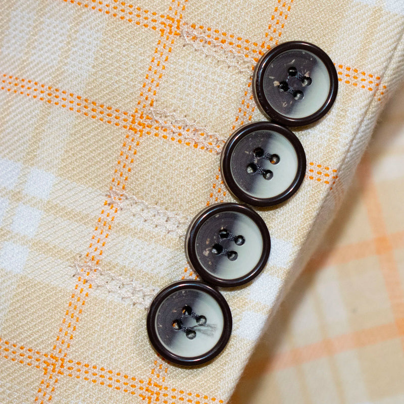 Beige Plaid 3-Piece Tailored-Fit Suit With Peak Lapels