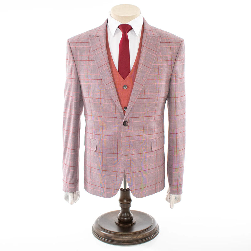 Coral Plaid 3-Piece Tailored-Fit Suit
