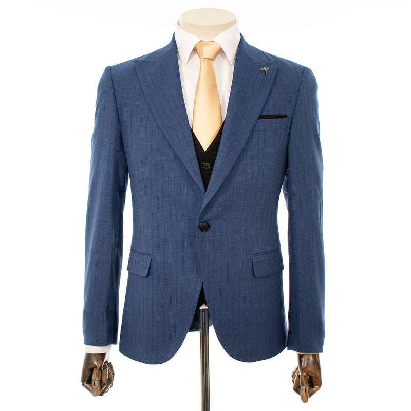 Blue Pinstripe 3-Piece Slim-Fit Suit