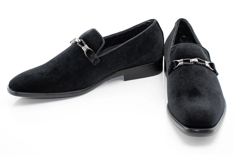 Black Velvet Smoking Loafer with Braided Leather Snaffle