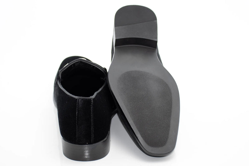 Black Velvet Smoking Loafer with Braided Leather Snaffle