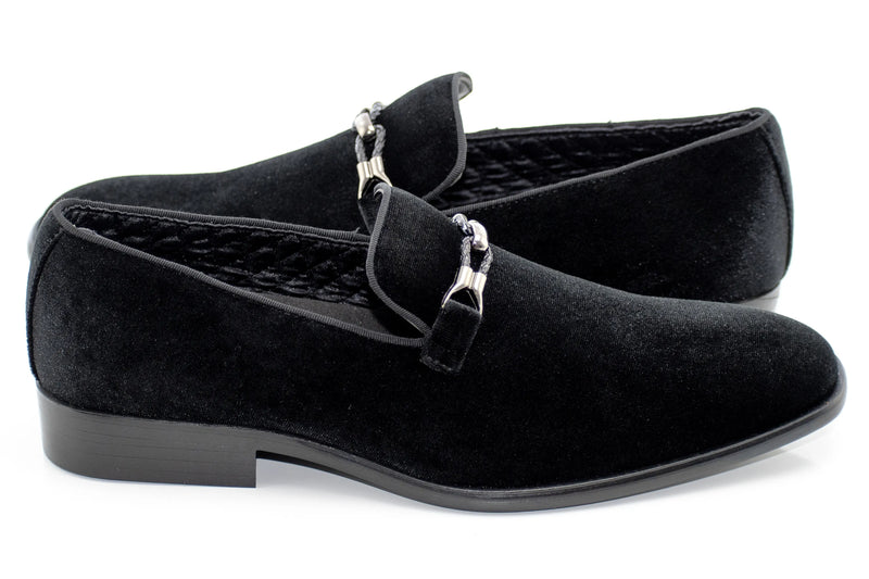 Black Velvet Smoking Loafer with Braided Leather Snaffle