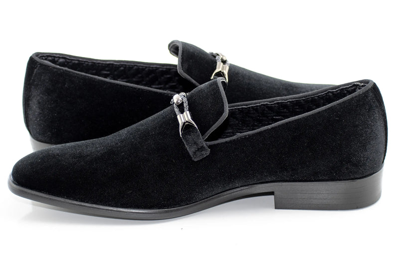 Black Velvet Smoking Loafer with Braided Leather Snaffle