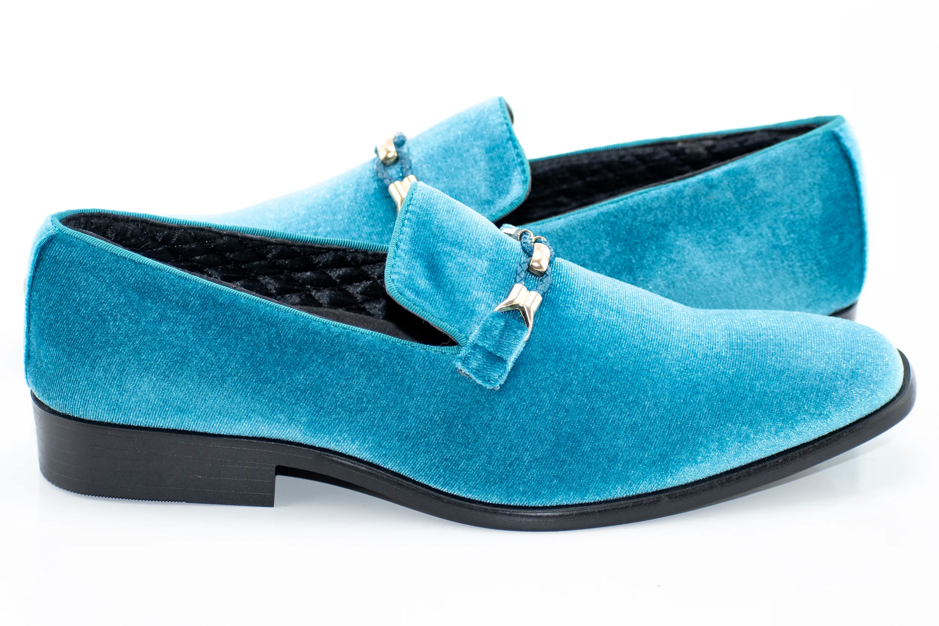 Turquoise Velvet Smoking Loafer with Braided Leather Snaffle