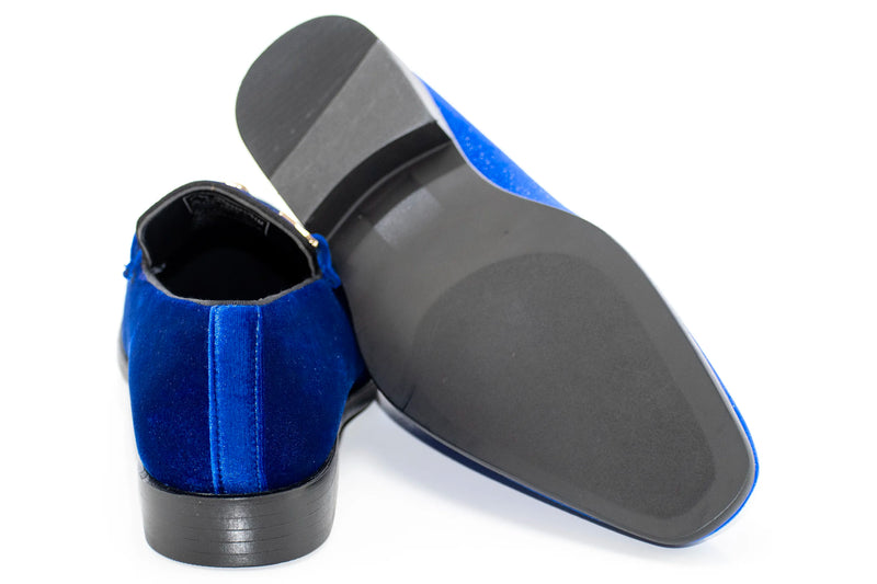 Royal Blue Velvet Smoking Loafer with Braided Leather Snaffle