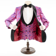 Men's Burgundy Paisley 3-Piece Tuxedo With Satin Lapels