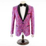 Men's Burgundy Paisley 3-Piece Tuxedo With Satin Lapels