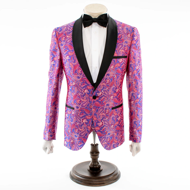 Men's Burgundy Paisley 3-Piece Tuxedo With Satin Lapels