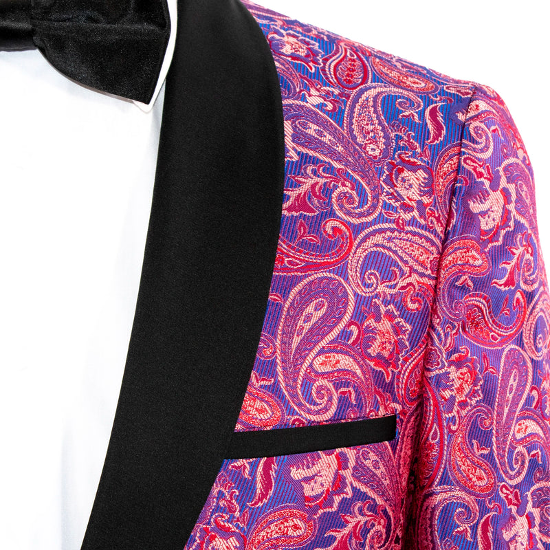 Men's Burgundy Paisley 3-Piece Tuxedo With Satin Lapels