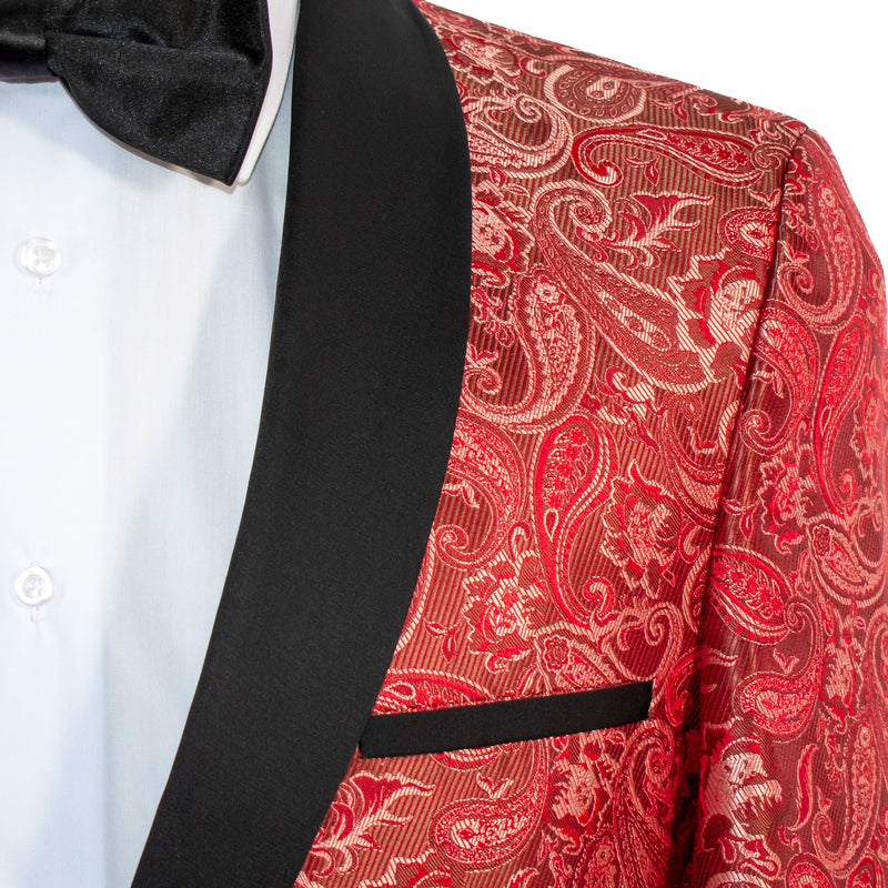 Burgundy Classic Paisley 3-Piece Slim-Fit Tuxedo With Satin Shawl Lapels
