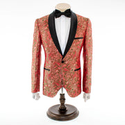 Red And Green Classic Paisley 3-Piece Slim-Fit Tuxedo With Satin Shawl Lapels