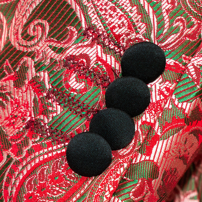 Red And Green Classic Paisley 3-Piece Slim-Fit Tuxedo With Satin Shawl Lapels