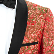 Red And Green Classic Paisley 3-Piece Slim-Fit Tuxedo With Satin Shawl Lapels