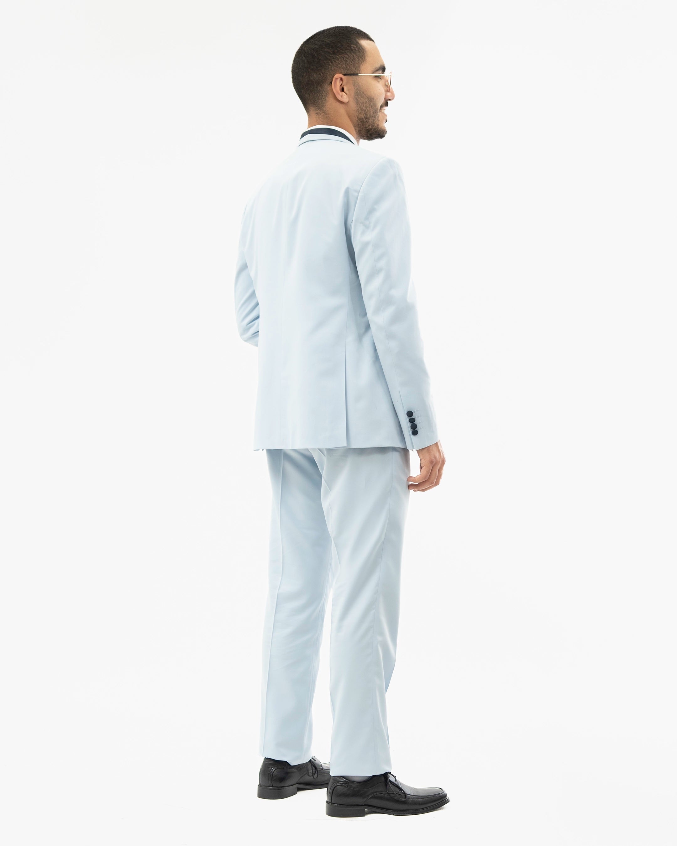 Light Blue And Navy Vintage 2-Piece Slim-Fit Tuxedo With Shawl Lapels