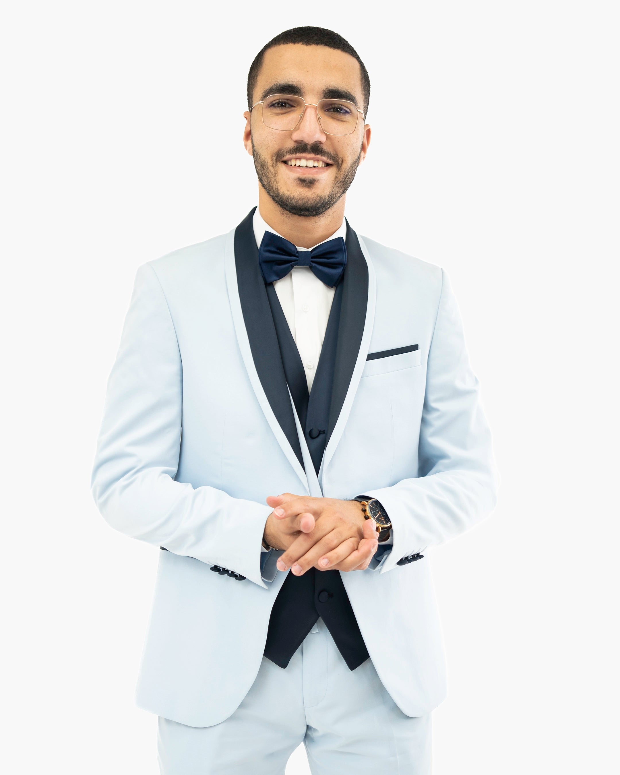 Light Blue And Navy Vintage 2-Piece Slim-Fit Tuxedo With Shawl Lapels