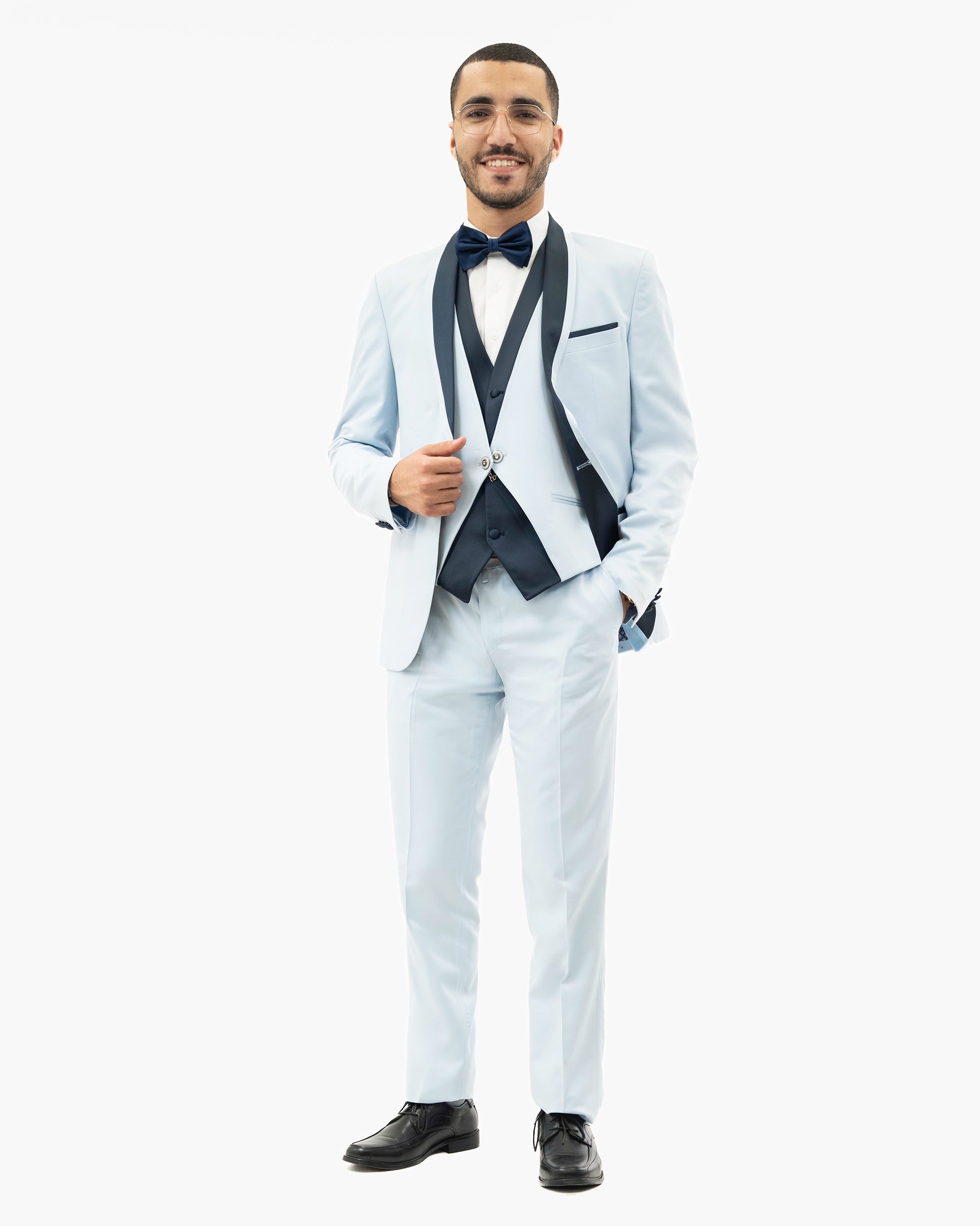 Light Blue And Navy Vintage 2-Piece Slim-Fit Tuxedo With Shawl Lapels