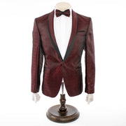 Men's Burgundy Crocodile Alligator Skin Slim-Fit Tuxedo
