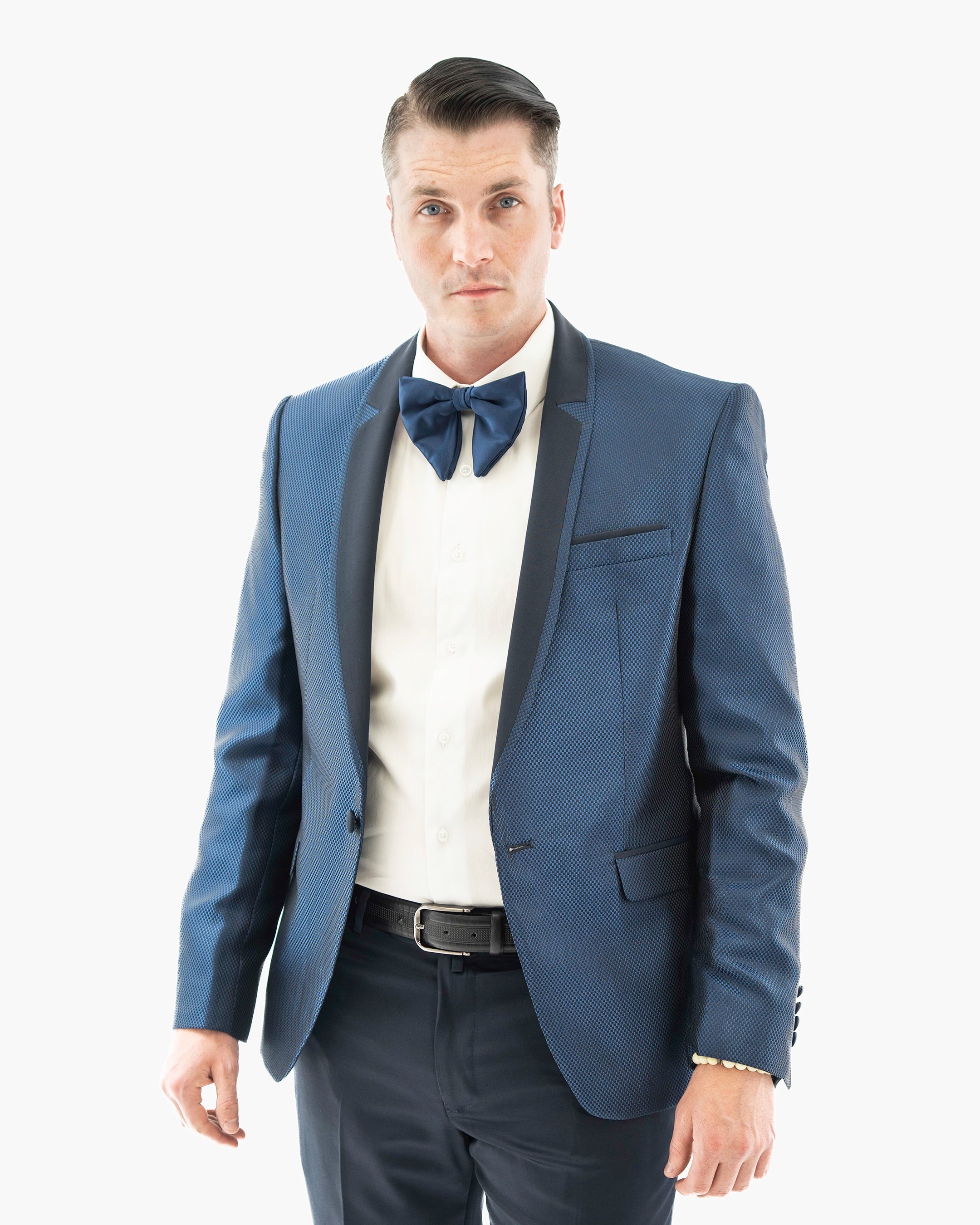 Navy Blue Microcheck 2-Piece Slim-Fit Tuxedo