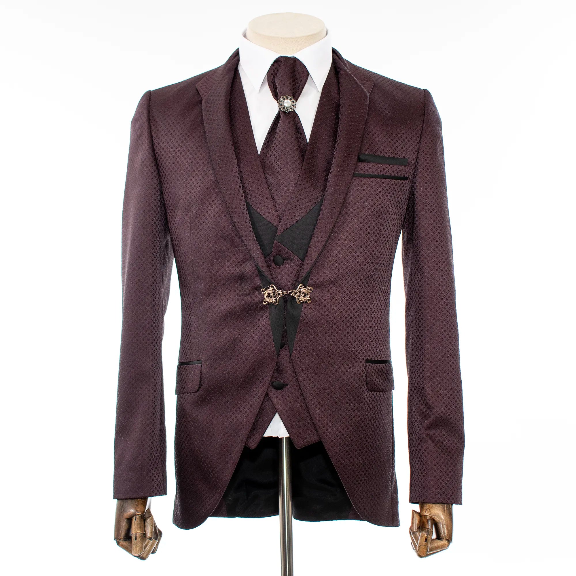 Burgundy 3-Piece Tailored-Fit Western Tuxedo