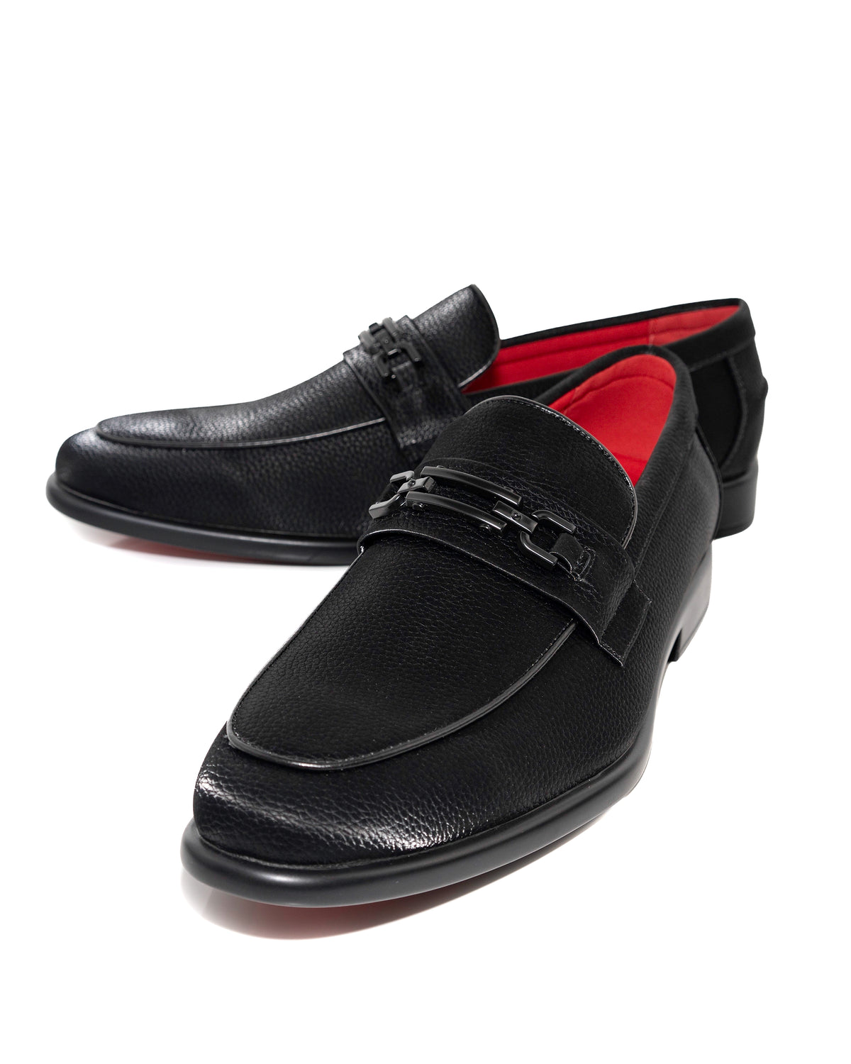 Black Split-Grain Leather Bit Dress Loafer Shoes | Front View | Dolce Vesta