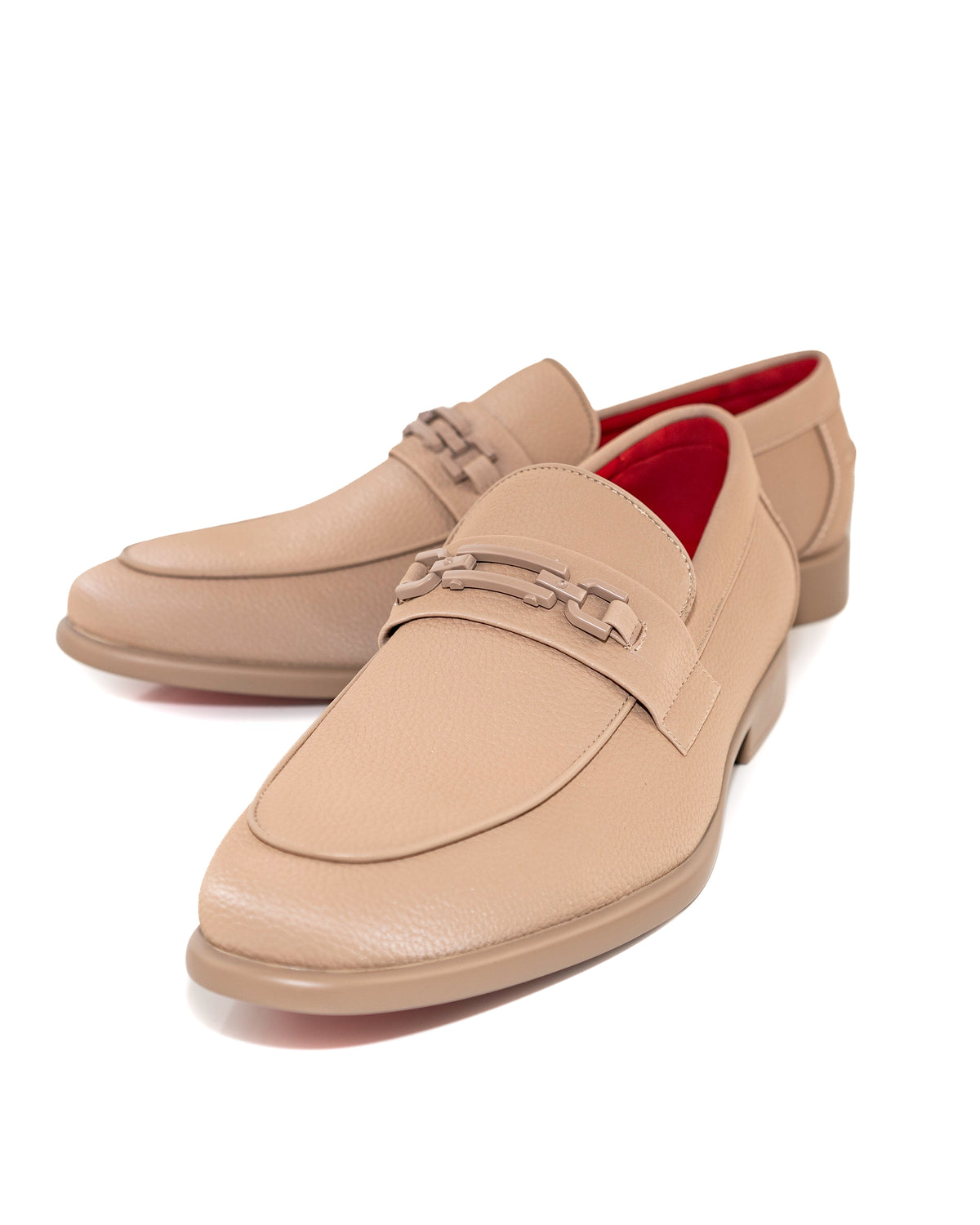 Taupe Split-Grain Leather Bit Dress Loafer Shoes | Front View | Dolce Vesta