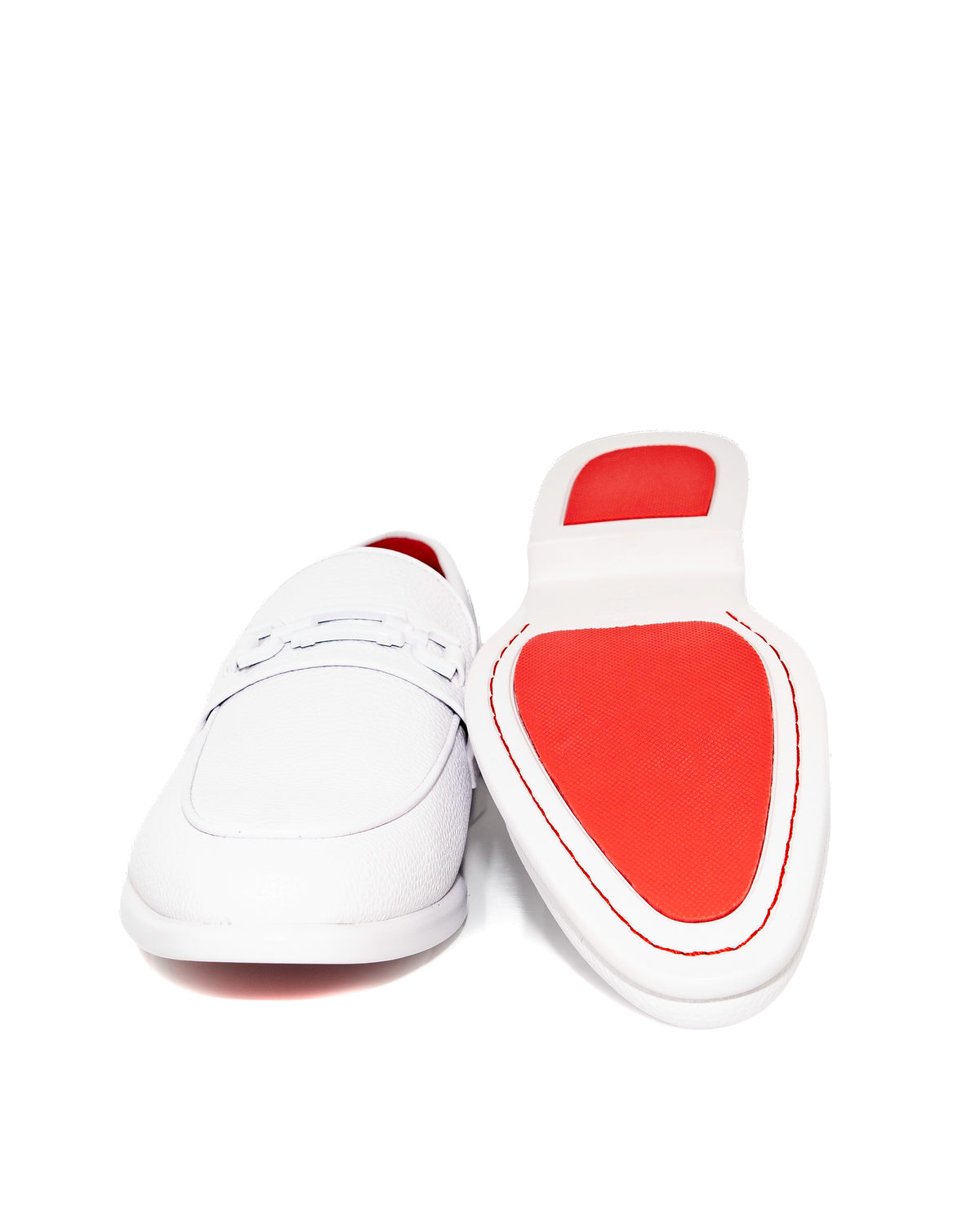 White Split-Grain Leather Bit Dress Loafer Shoes | Bottom View | Dolce Vesta