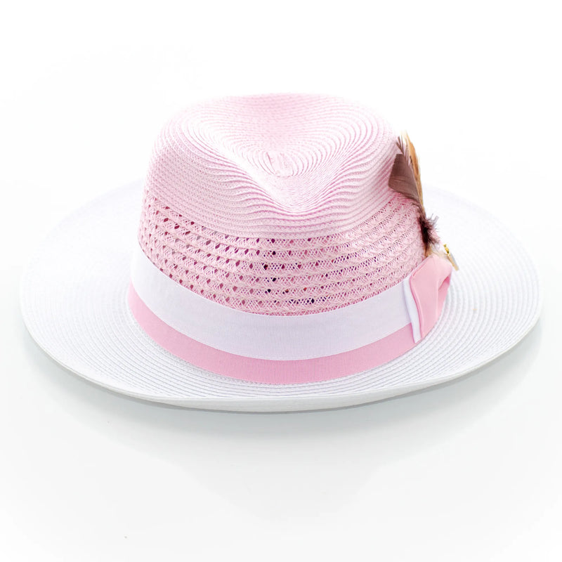 Two-Tone Snap-Brim Straw Fedora Hat