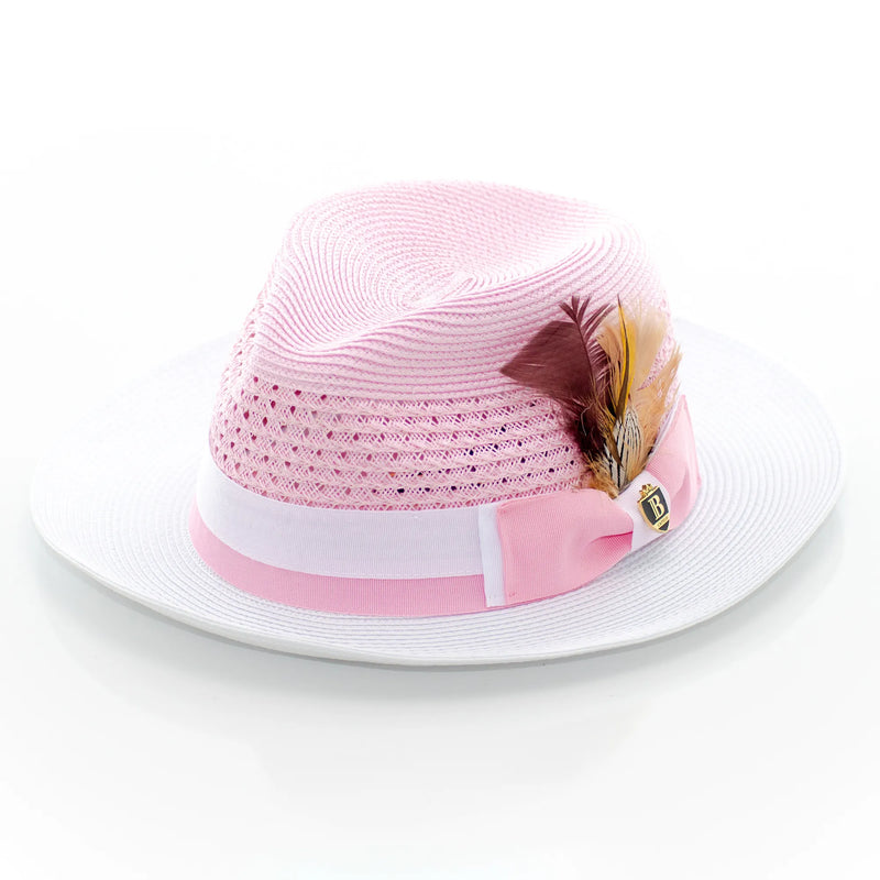 Two-Tone Snap-Brim Straw Fedora Hat