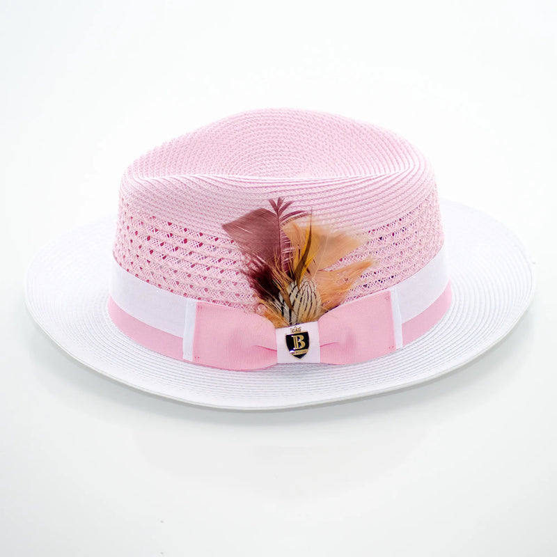 Two-Tone Snap-Brim Straw Fedora Hat