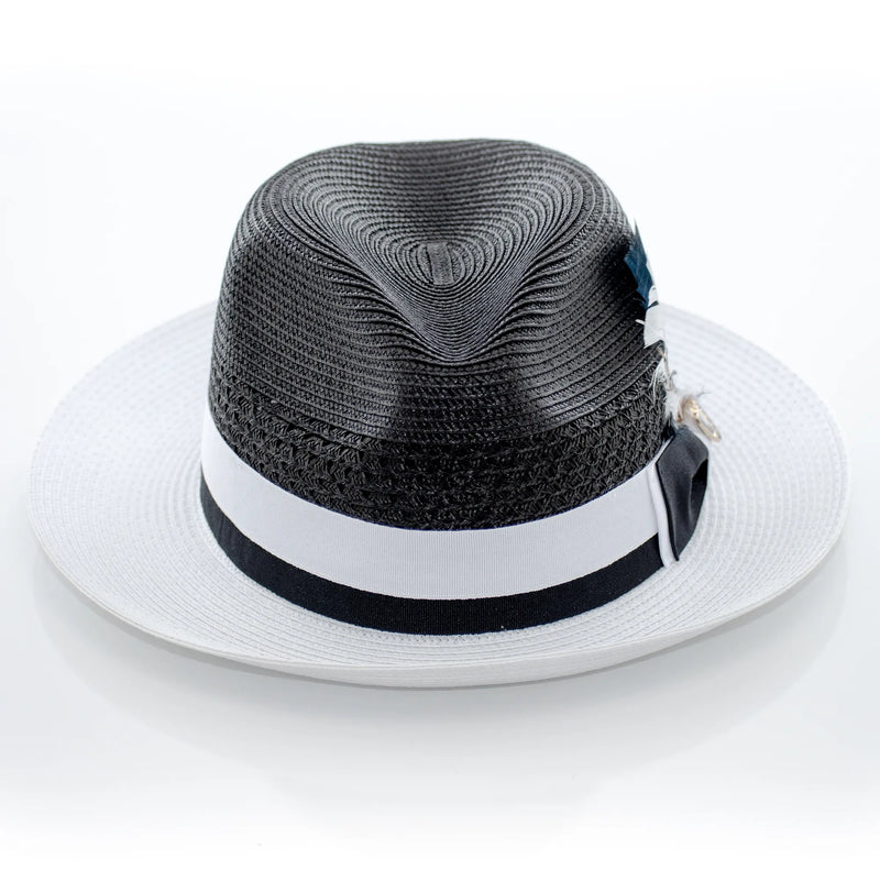 Two-Tone Snap-Brim Straw Fedora Hat